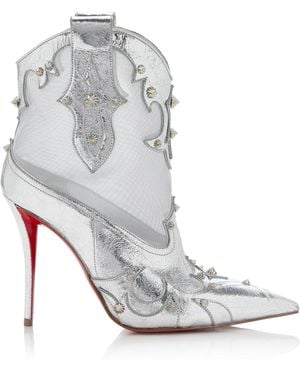Christian Louboutin Bootytiag 100Mm Metallic Leather Western Boots - White
