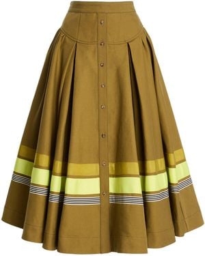 Christopher John Rogers Embroidered Cotton Midi Skirt - Yellow