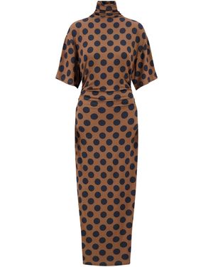 Lela Rose Polka Dot Jersey Turtleneck Dress - Brown