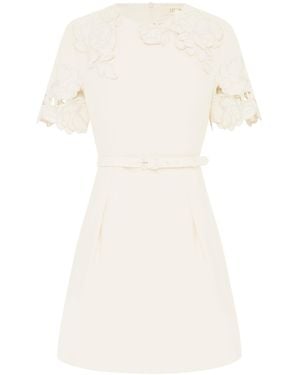 LEO LIN Aurélie Appliqué Short Sleeve Mini Dress - Cream - White