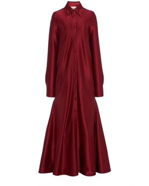 Jil Sander Satin Maxi Shirt Dress - Red