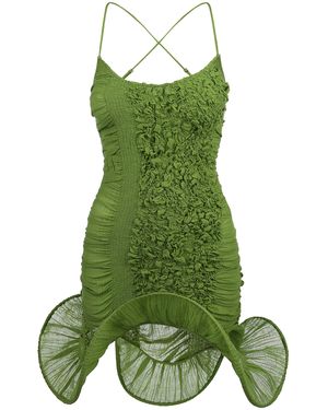 TG Botanical Ruth Ruched Cotton Mini Dress - Green