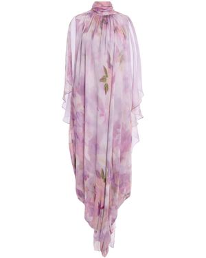 Atelier Prabal Gurung Oversized Gajra Floral Print Crinkled-Silk Chiffon Draped Dhoti Dress - Pink