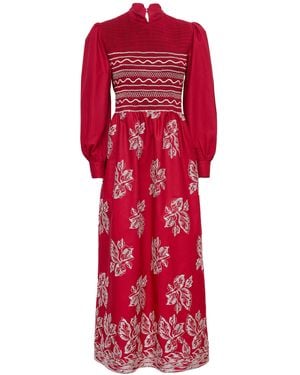 Loretta Caponi Lea Embroidered Cotton Dress