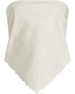 Miu Miu Strapless Embroidered Cotton-Linen Bandana Top - White