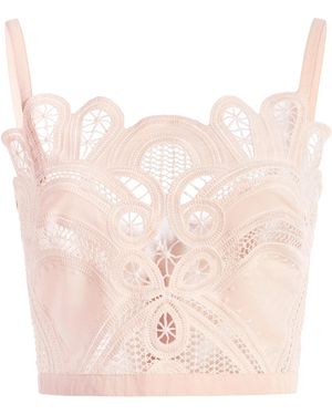 Elie Saab Embroidered Eyelet Crop Top - Pink