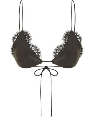 Alex Perry Lace-Trimmed Leather Bralette Top - Brown