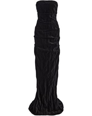 Colleen Allen Strapless Gathered Velvet Maxi Dress - Black