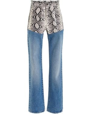 Brandon Maxwell The Wyatt Leather-Paneled Rigid High-Rise Straight-Leg Jeans - Blue