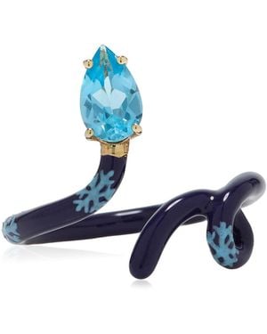 Bea Bongiasca Exclusive Baby Vine Tendril Enamelled 9K Topaz Ring - Blue