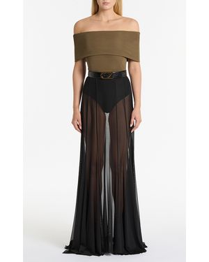 Carla Zampatti Pura Sheer Mesh Godet Maxi Skirt - Black