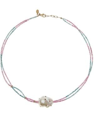 Joie 18k Yellow Gold Tourmaline Diamond Sapphire pearl Necklace - White