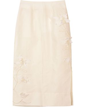 Mark Kenly Domino Tan Noshie Atelier Silk-Wool-Twill Midi Skirt - Natural