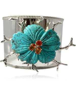 Dorian Webb Sterling And Carved Flower Cuff - Blue