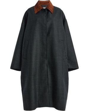 Rohe Suede-Collar Checked Wool Coat - Black
