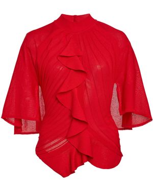 Lanvin Cotton-Silk Ruffle Detail Top - Red