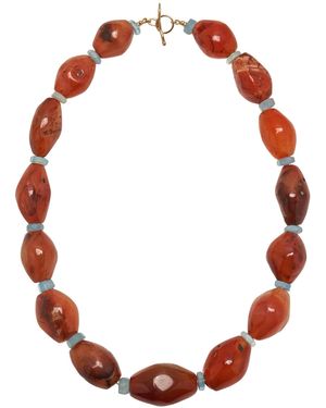 Lizzie Fortunato 14K Necklace With Antique Afghan Carnelian And Aquamarine - Red