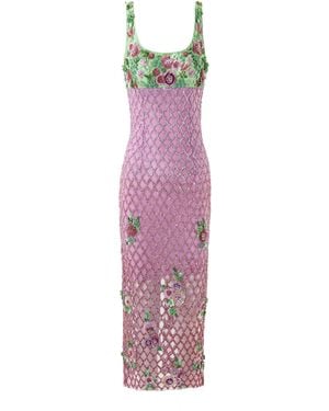 La Fuori Forbidden Flora Embellished Midi Dress - Purple