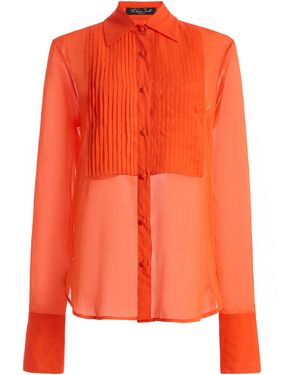 LAQUAN SMITH Pleated Stretch-Silk Button-Up Shirt - Orange