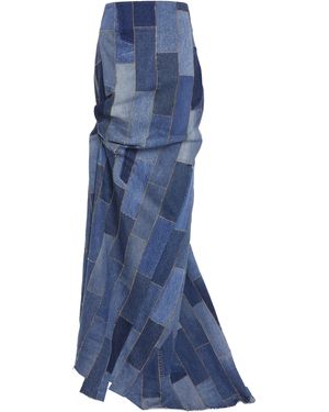 A.W.A.K.E. MODE Gathered Patchwork Denim Maxi Skirt - Blue