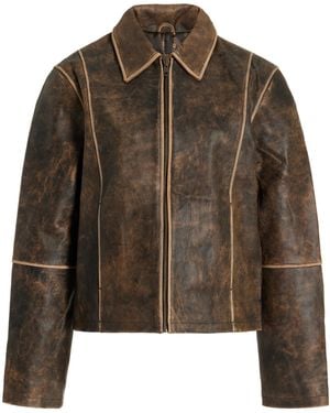 Worn Vintage Willow Distressed Leather Jacket - Brown