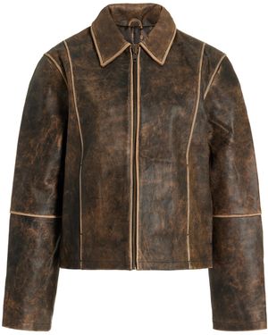 Worn Vintage Willow Distressed Leather Jacket - Brown