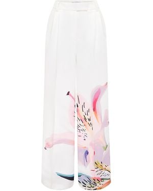LEO LIN Elisha Printed Crepe Wide-Leg Pants - White