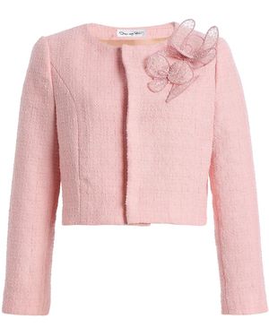 Oscar de la Renta Beaded Wool-Blend Tweed Jacket - Pink
