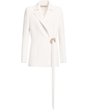 Elie Saab Crystal-embellished Cady Wrap Blazer - White