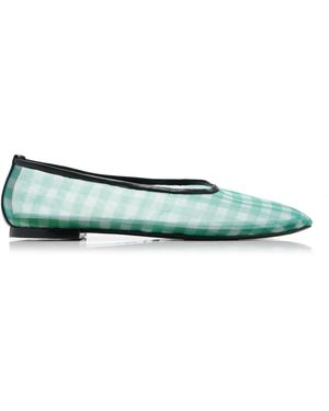 STAUD Alba Gingham-Mesh Ballet Flats - Green