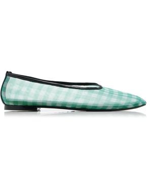 STAUD Alba Gingham-Mesh Ballet Flats - Green