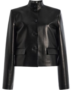 Brandon Maxwell Brooks Cropped Lamb Leather Jacket - Black
