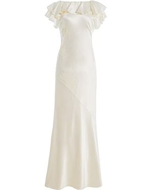 De La Vali Amancia Ruffled Silk-Blend Satin Maxi Dress - White