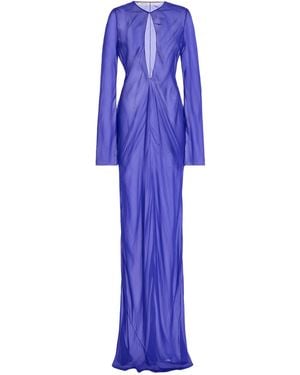 Colleen Allen Keyhole Silk Chiffon Maxi Dress - Blue