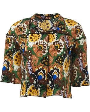 Dar Zéro Studio Exclusive Printed Silk Crepe De Chine Cropped Camp Shirt - Multicolour