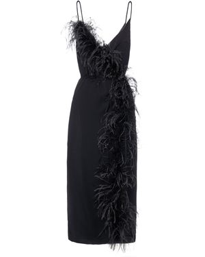 DES_PHEMMES Feathered Crepe Midi Dress - Black