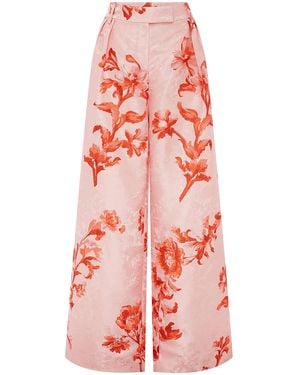 LEO LIN Elisha Jacquard Wide Leg Trousers - Red