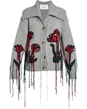 Erdem Embroidered Knit Wool-Cotton Jacket - White