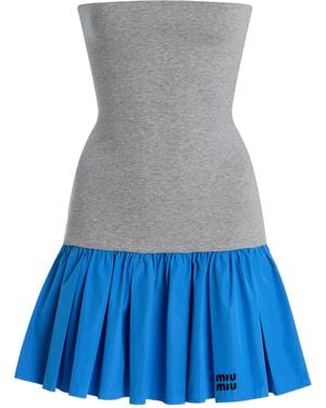 Miu Miu Jersey And Poplin Mini Dress - Blue