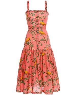 Agua Bendita Níspero Printed Linen Midi Dress - Pink