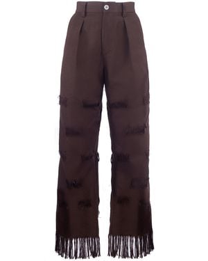 BOYEDOE Adoma Fringe-Trimmed High-Rise Wide-Leg Cotton-Blend Trousers - Purple