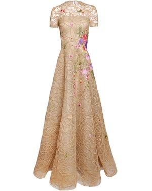 Naeem Khan Appliqué Illusion Raffia Tulle-Blend Gown - Natural