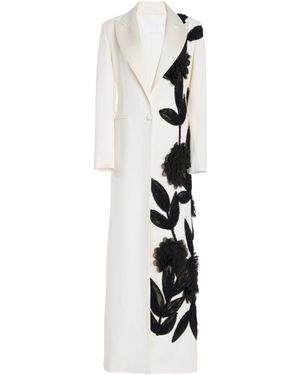 Costarellos Marthanna Floral-appliquéd Wool Coat - White