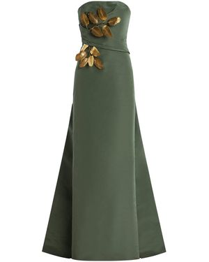 Oscar de la Renta Leaf Detailed Silk Gown - Green