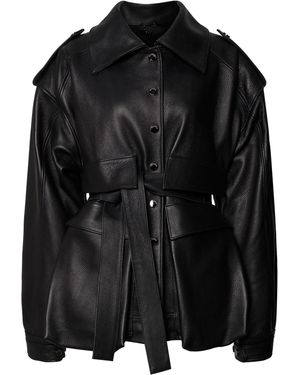 Batakovic Maria Architectural Belted Leather Jacket - Black