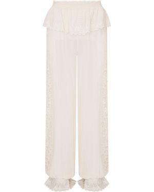 LoveShackFancy Clyra Ruffled Silk Straight-Leg Pants - White