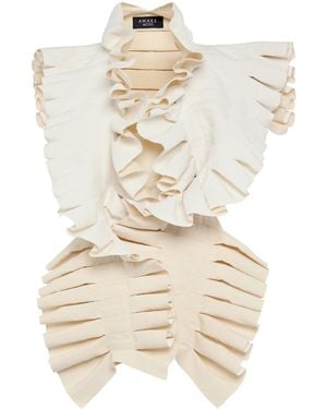 A.W.A.K.E. MODE Cotton-Linen Ruffle Structural Top - White