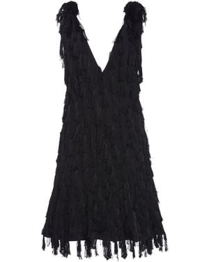 Bottega Veneta Fringed Fil Coupe Crepe Mini Dress - Black