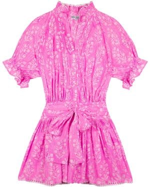Juliet Dunn Small Flower Blouson Cotton Mini Dress - Pink