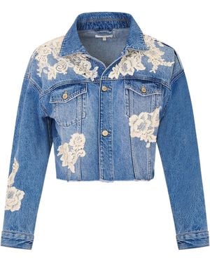 LoveShackFancy Amana Lace-Detailed Denim Jacket - Blue